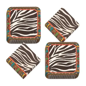 Safari Animal Print Party Supplies - Zebra Paper Dinner Plates and Luncheon Napkins (Serves 16)