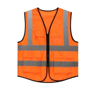 Safety Reflective Vest Zip & 2 Pockets Orange Medium