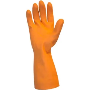 Safety Zone Orange Neoprene Latex Blend Flock Lined Latex Gloves - Chemical Protection - Medium Size - Orange - Fish Scale Grip, Flock-lined - For Dishwashing, Cleaning, Meat Processing - 28 mil Thickness - 12" Glove Length