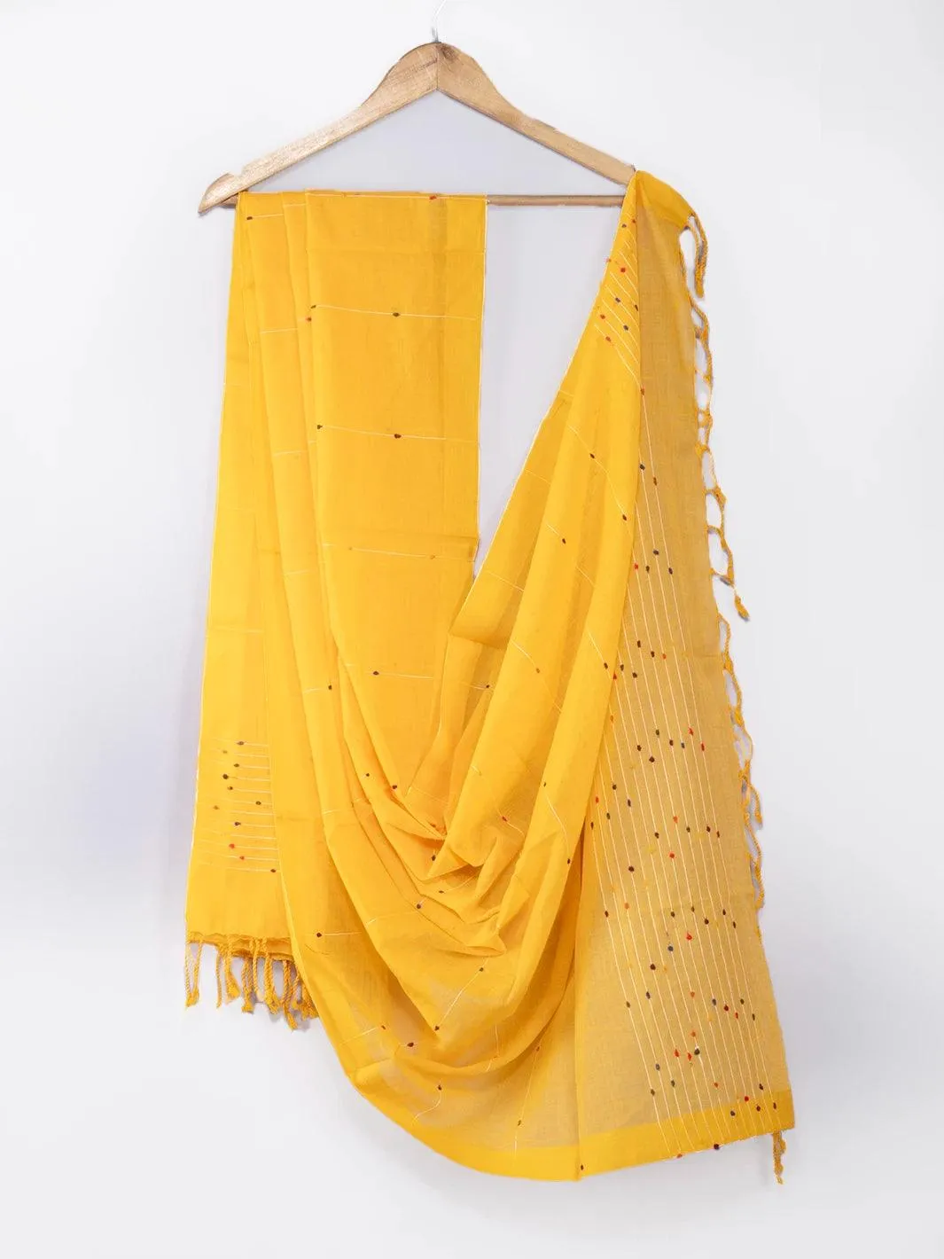 Saffron Handwoven Cotton Dupatta