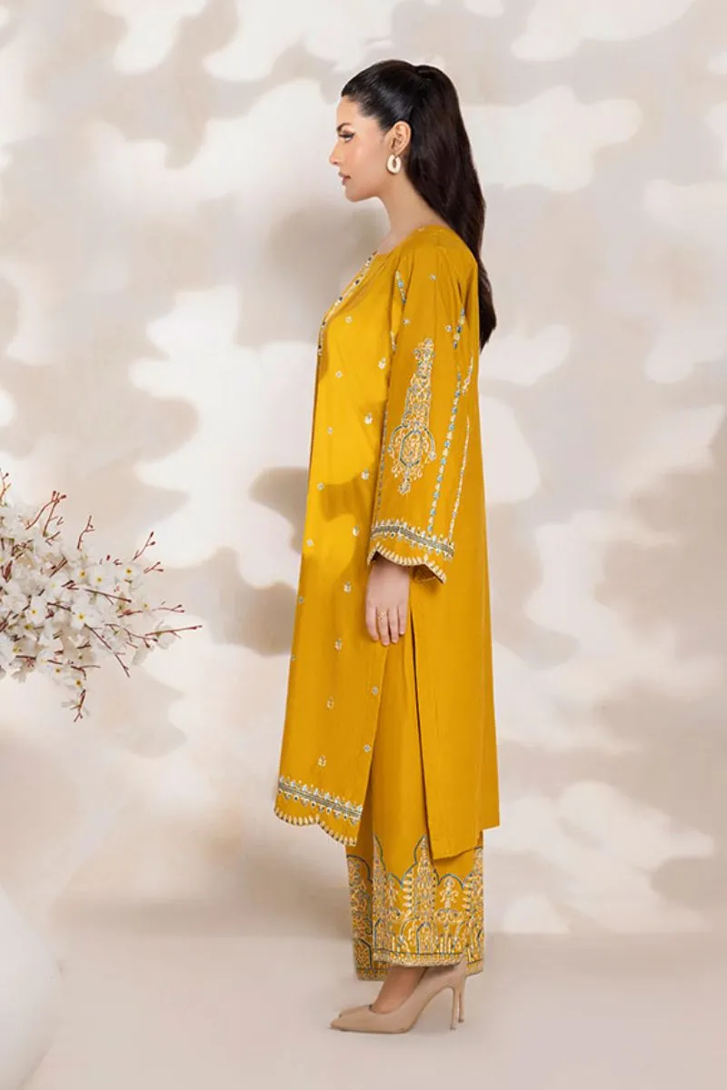 SAFWA - Embroidered - Bright Gold - Lawn - 2 Piece - Stitched