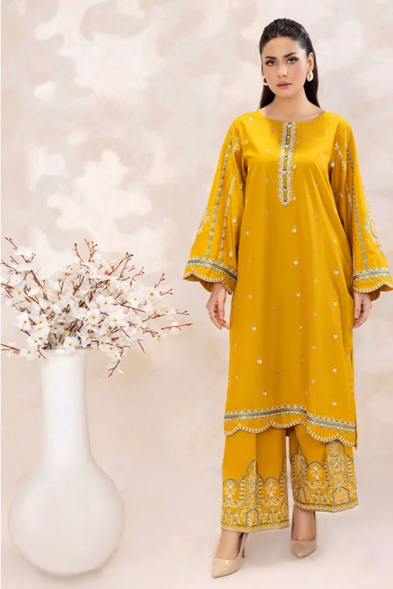 SAFWA - Embroidered - Bright Gold - Lawn - 2 Piece - Stitched