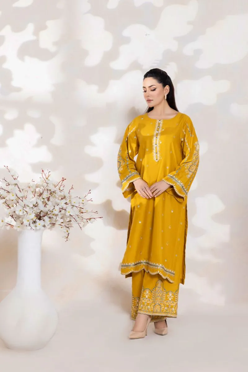 SAFWA - Embroidered - Bright Gold - Lawn - 2 Piece - Stitched