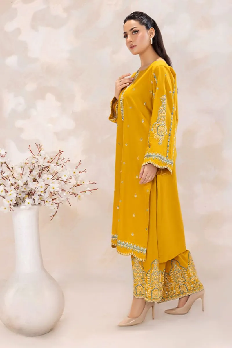 SAFWA - Embroidered - Bright Gold - Lawn - 2 Piece - Stitched