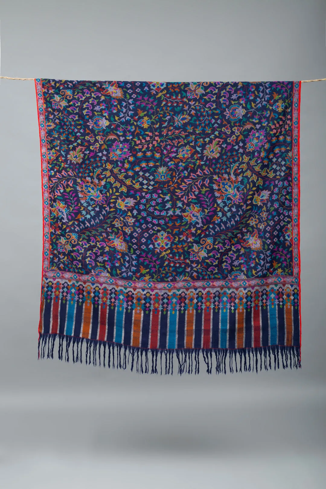 Safwah Egyptian Blue outlined Jamavar Pashmina Shawl