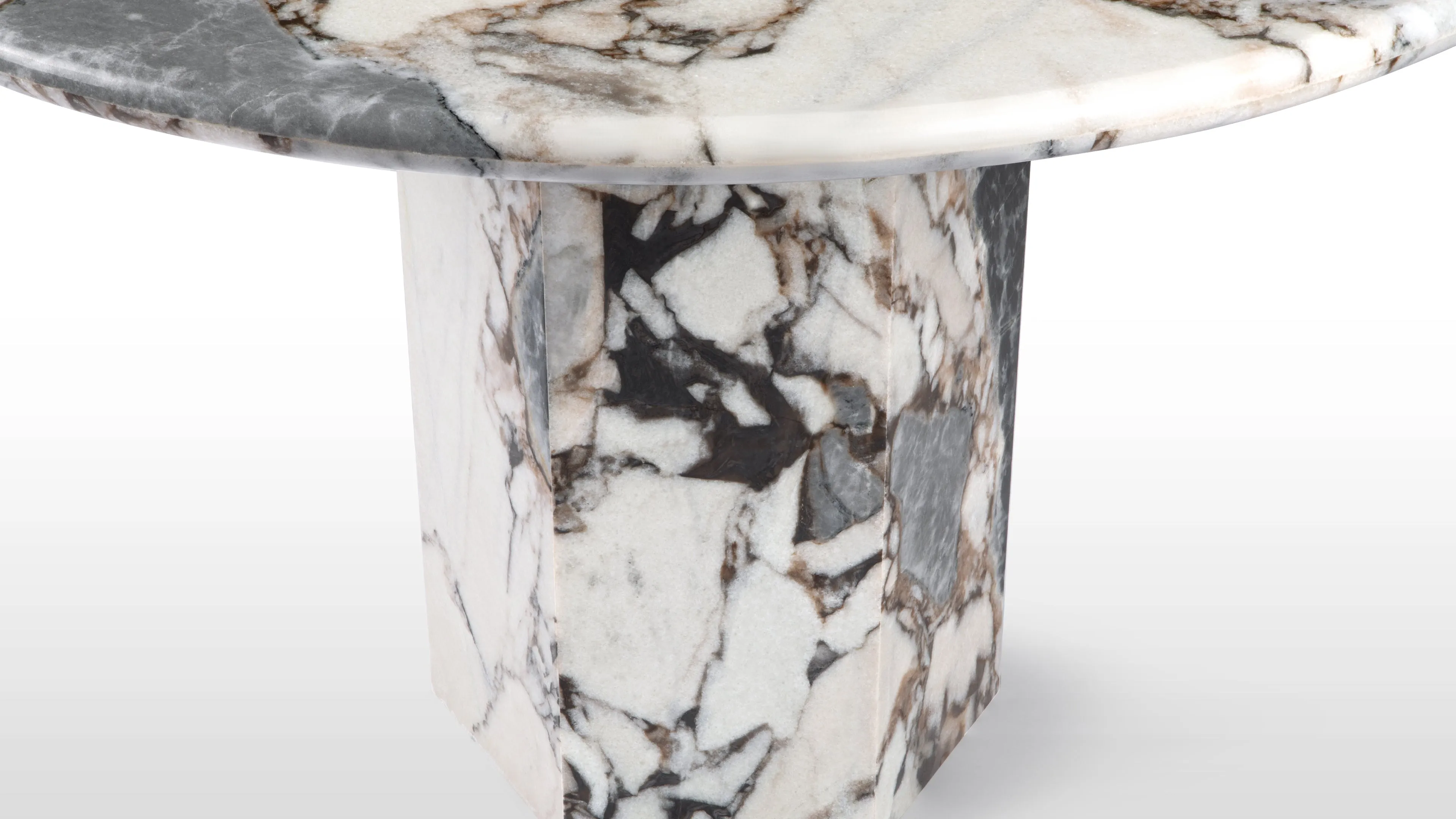 Saga - Saga Round Pedestal Dining Table, Modellato Marble, 47in