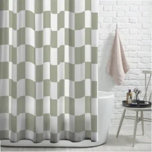 Sage & White Check Print Shower Curtain