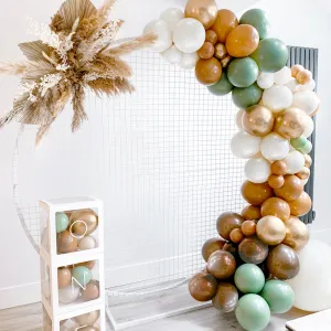 Sage and Earthy Brown Balloon Garland Kit with 95 Balloons in Pearl White, Sage, Cocoa Brown, and Gold Chrome for Woodland Boy or Girl Baby Showers and Safari Jungle Party Decorations