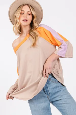 SAGE   FIG Color Block Curved Hem T-Shirt