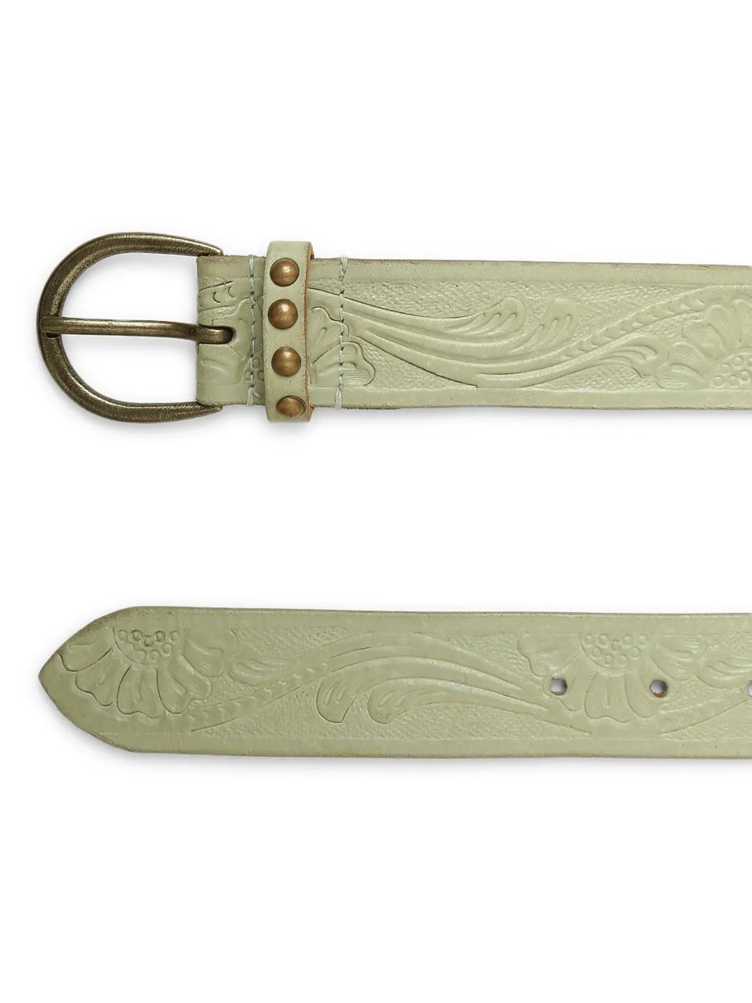 Sage Green Hand-tooled Design Leather Belt