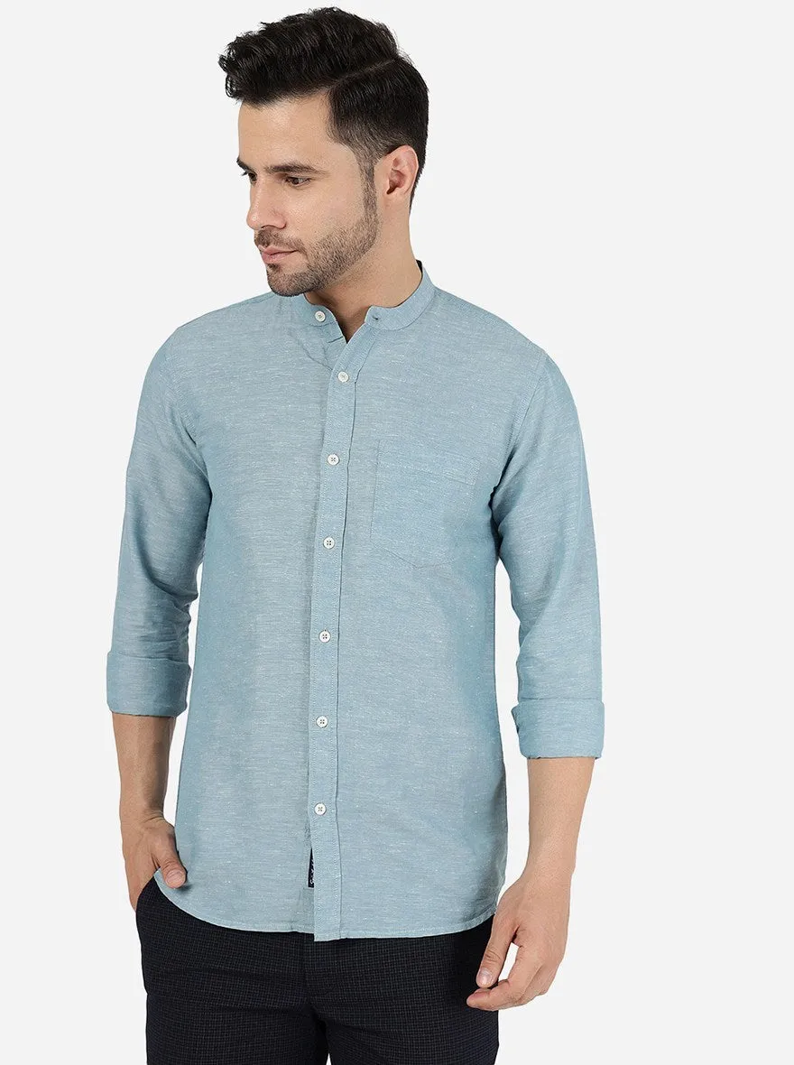 Sage Green Solid Slim Fit Casual Shirt | JadeBlue