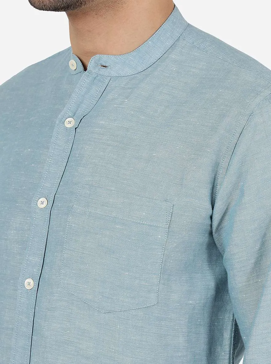 Sage Green Solid Slim Fit Casual Shirt | JadeBlue