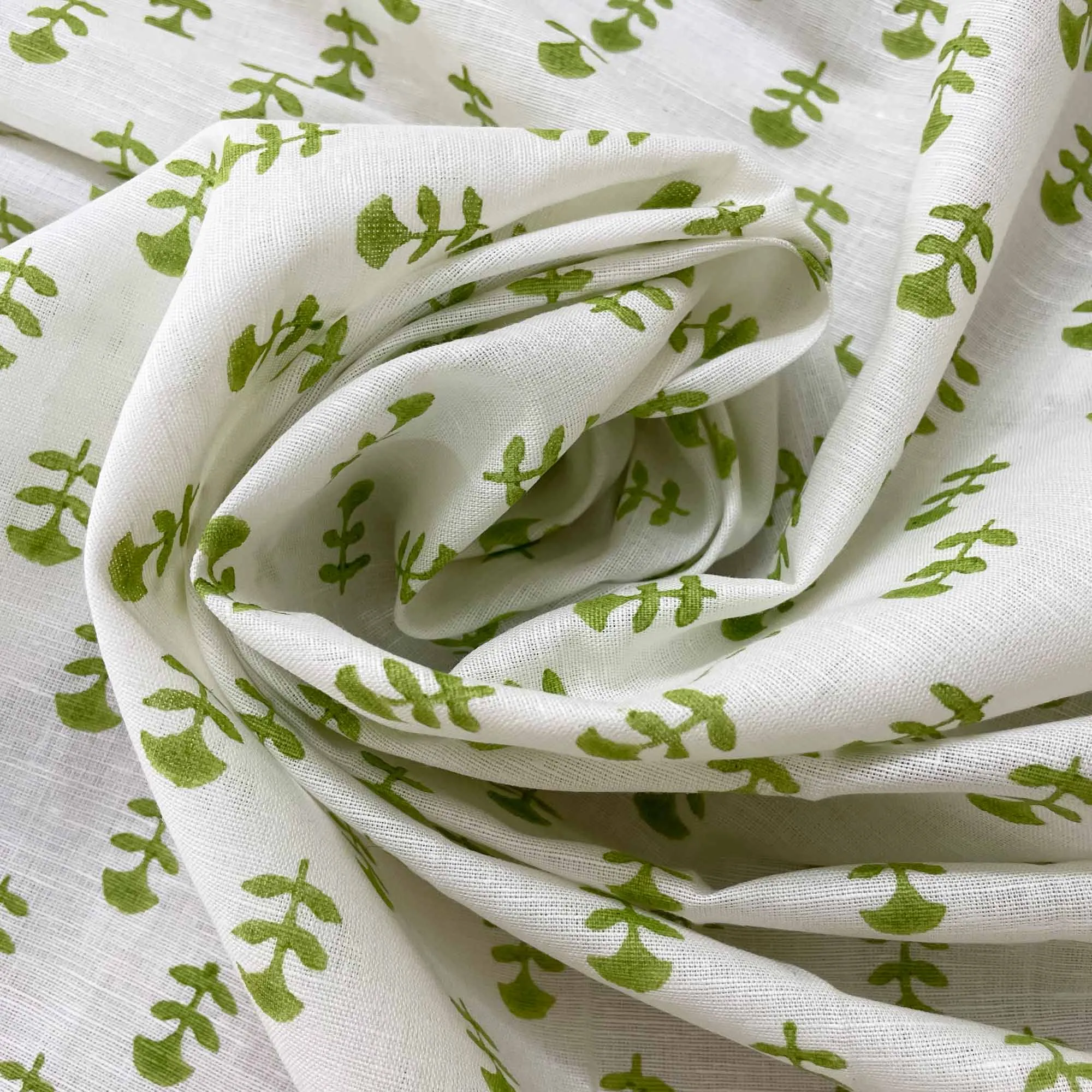 Sage Green Tiny Flower Hand Block Printed Linen