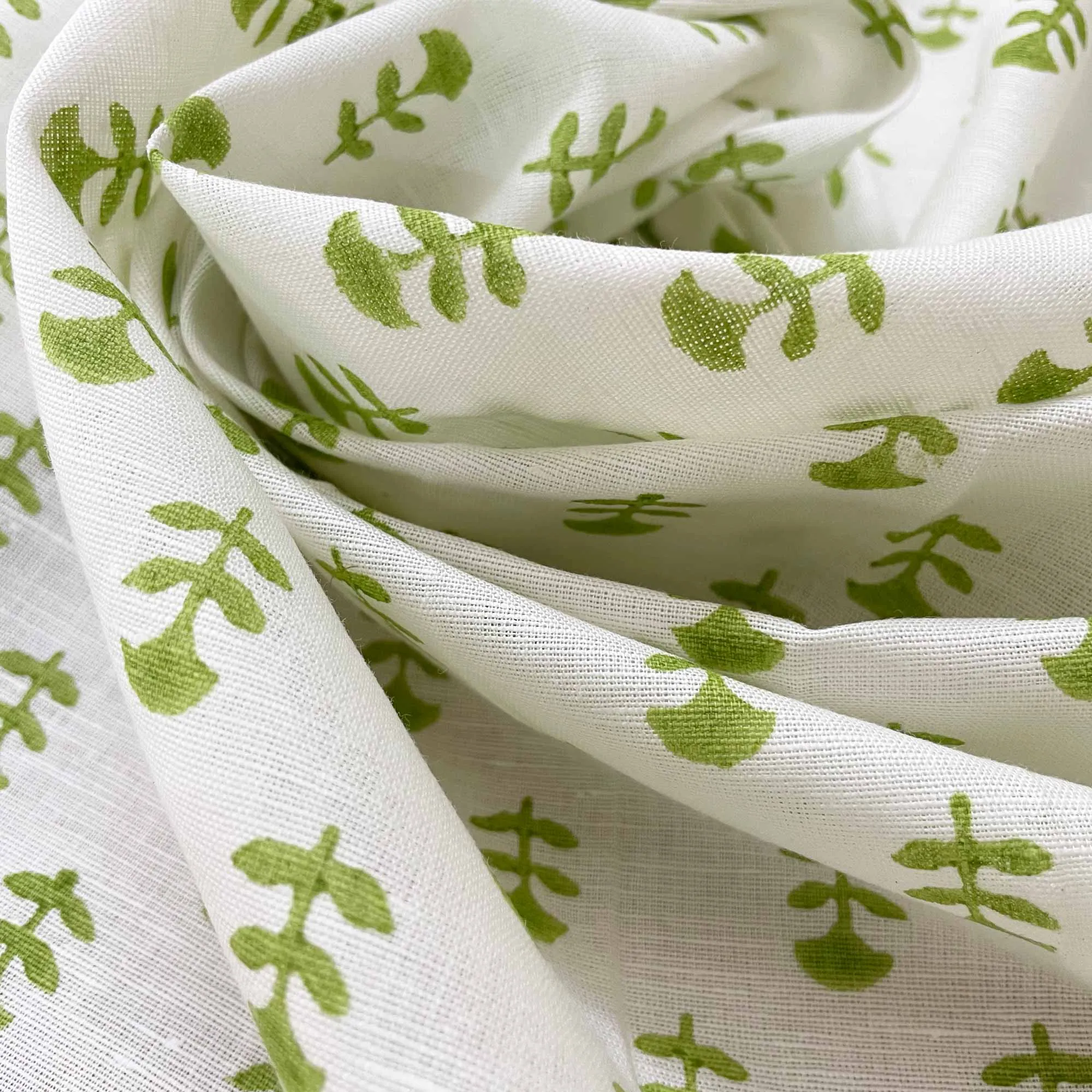 Sage Green Tiny Flower Hand Block Printed Linen