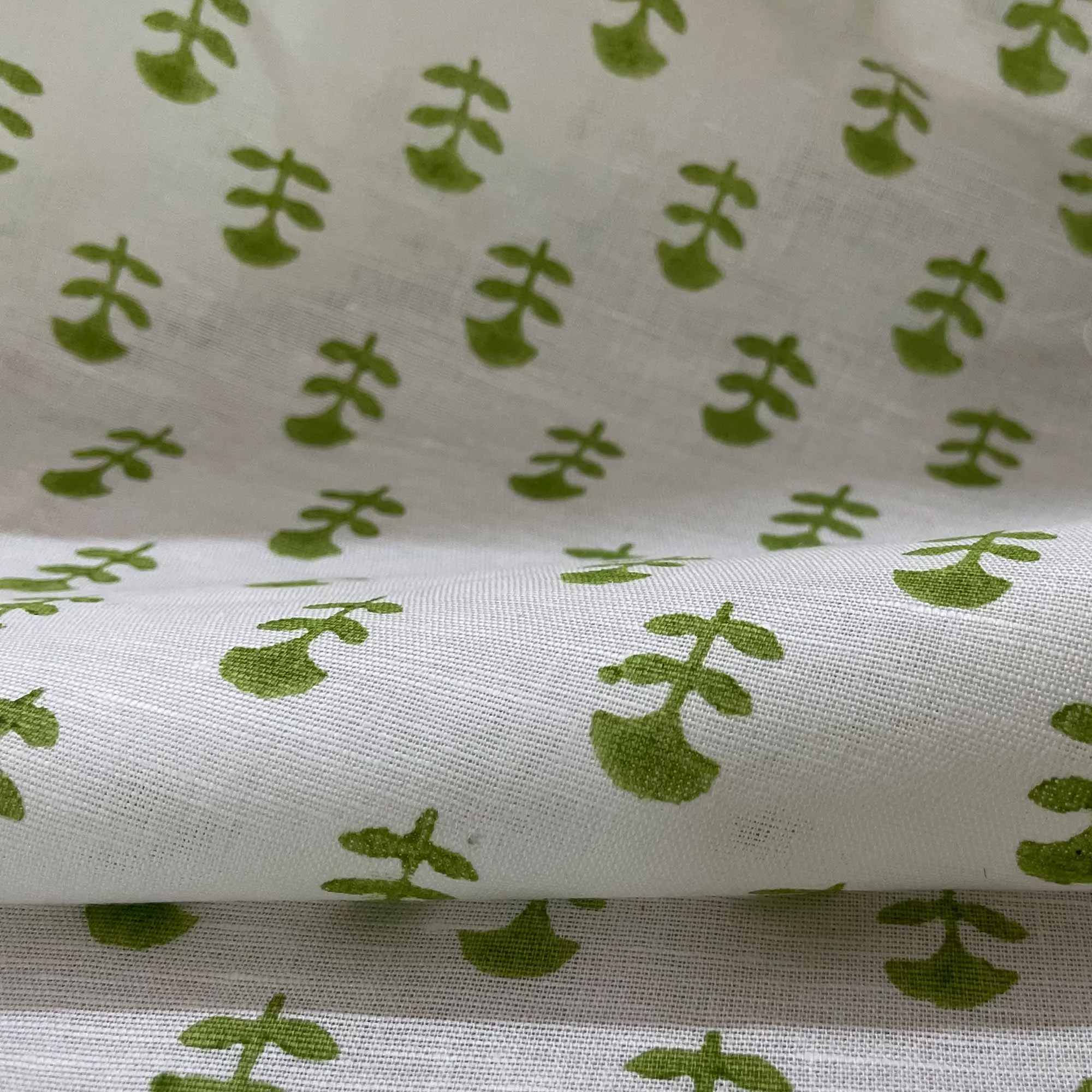 Sage Green Tiny Flower Hand Block Printed Linen