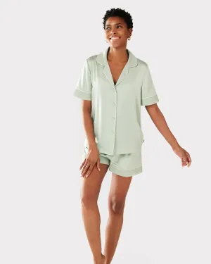 Sage Satin Lace Trim Short Pyjama Set