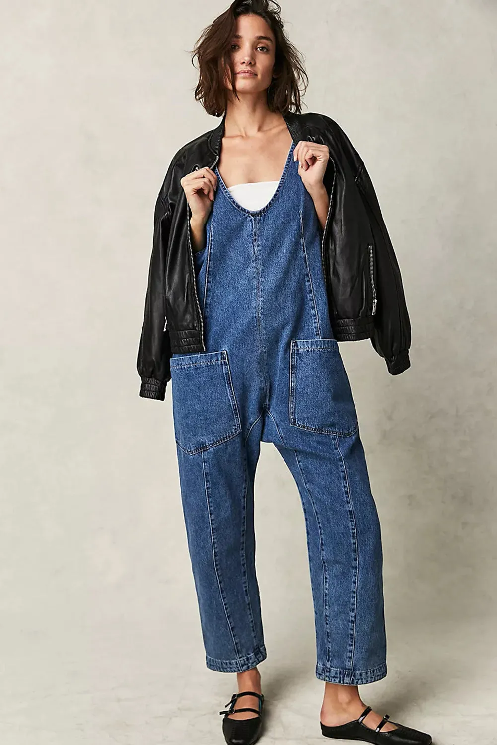 Sail Blue Pocket Adjust Straps Denim Overalls