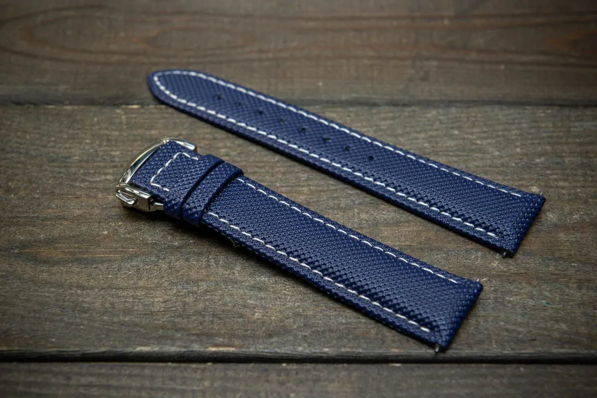 Sailcloth quick-release watch strap for Omega watches with Omega style clasp. Watch lugs: 22x20 mm, 21x20 mm, 20x18 mm, 19x18 mm