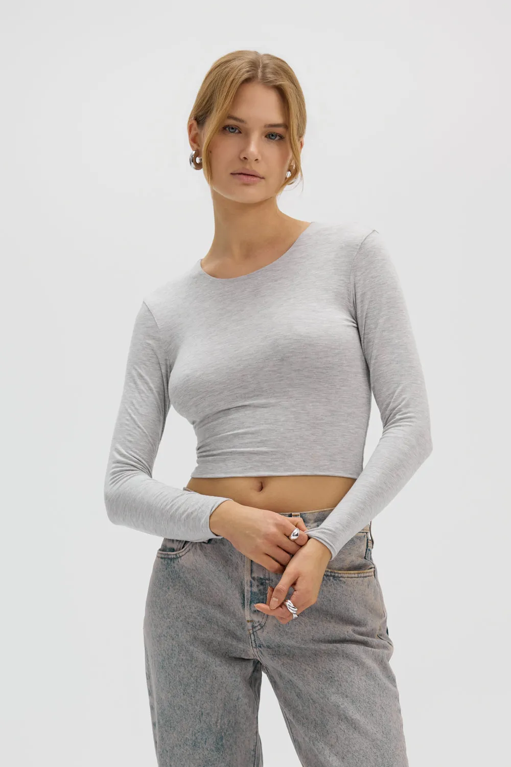 Saint Body Knitted Crop Top Grey Melange