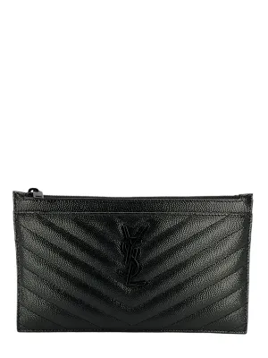 SAINT LAURENT Grain De Poudre Chevron Monogram Bill Pouch NEW