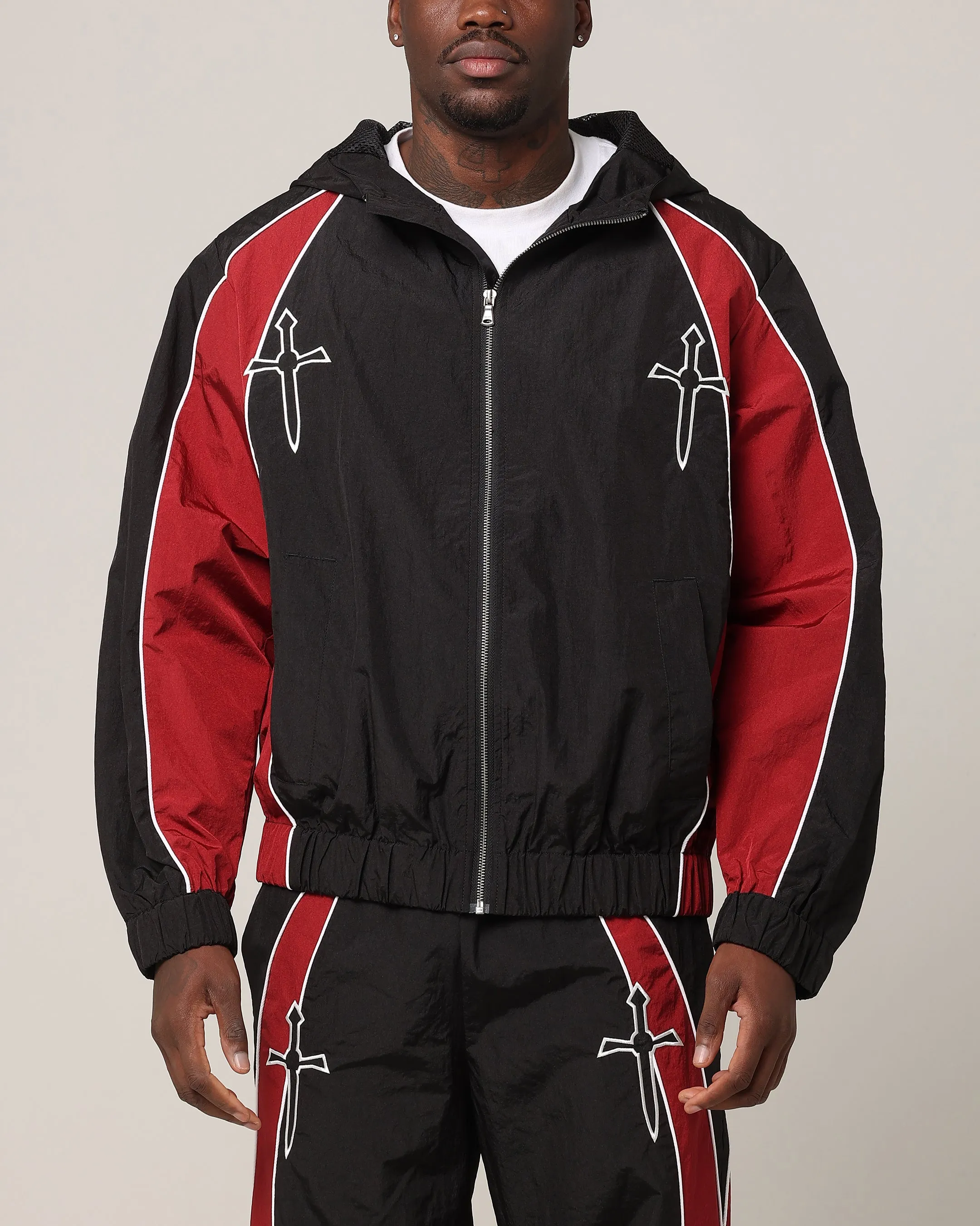 Saint Morta Boundary Windbreaker Jacket Black/Burgundy