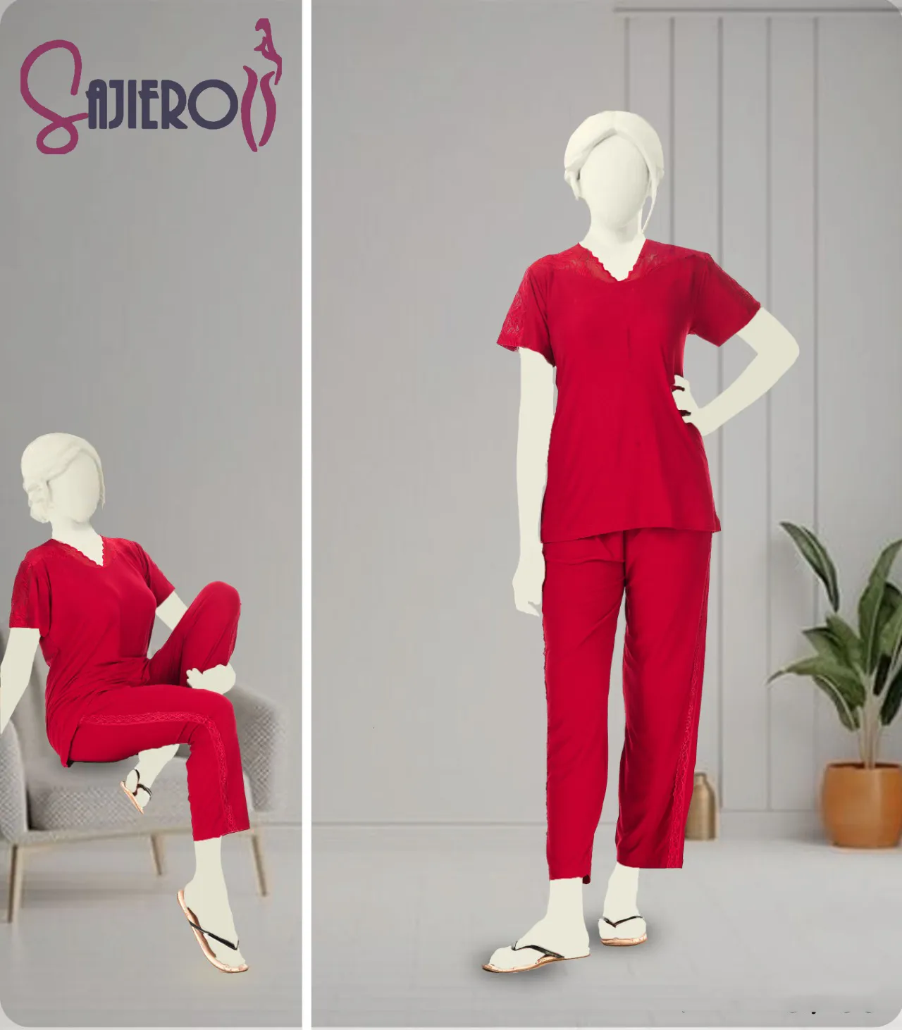 Sajiero Noir Cotton Casual Plain Pajama Suit