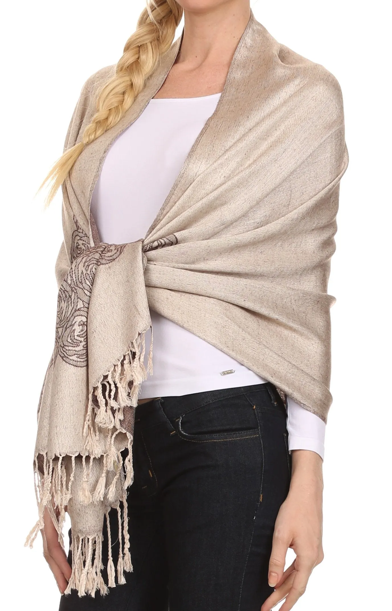 Sakkas Aubry dual colored ranunculus border soft Pashmina/ Shawl/ Wrap/ Stole