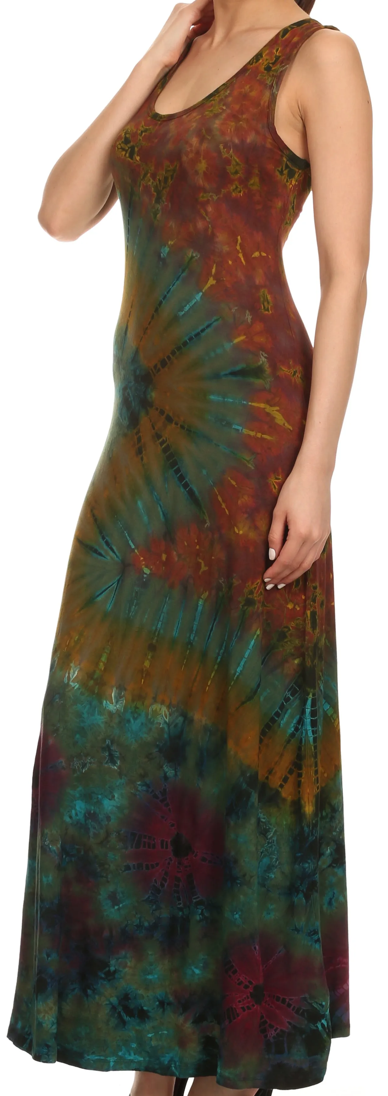 Sakkas Dee  Scoop Neck Tie Dye Sleeveless Long Dress