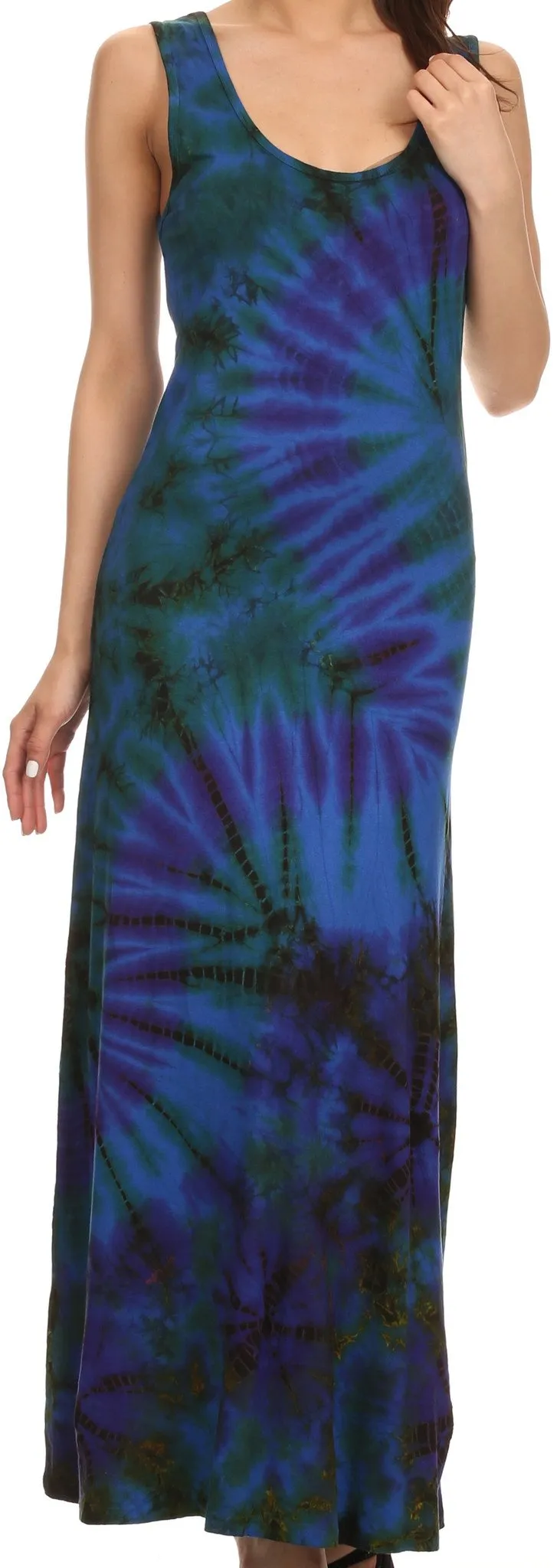 Sakkas Dee  Scoop Neck Tie Dye Sleeveless Long Dress