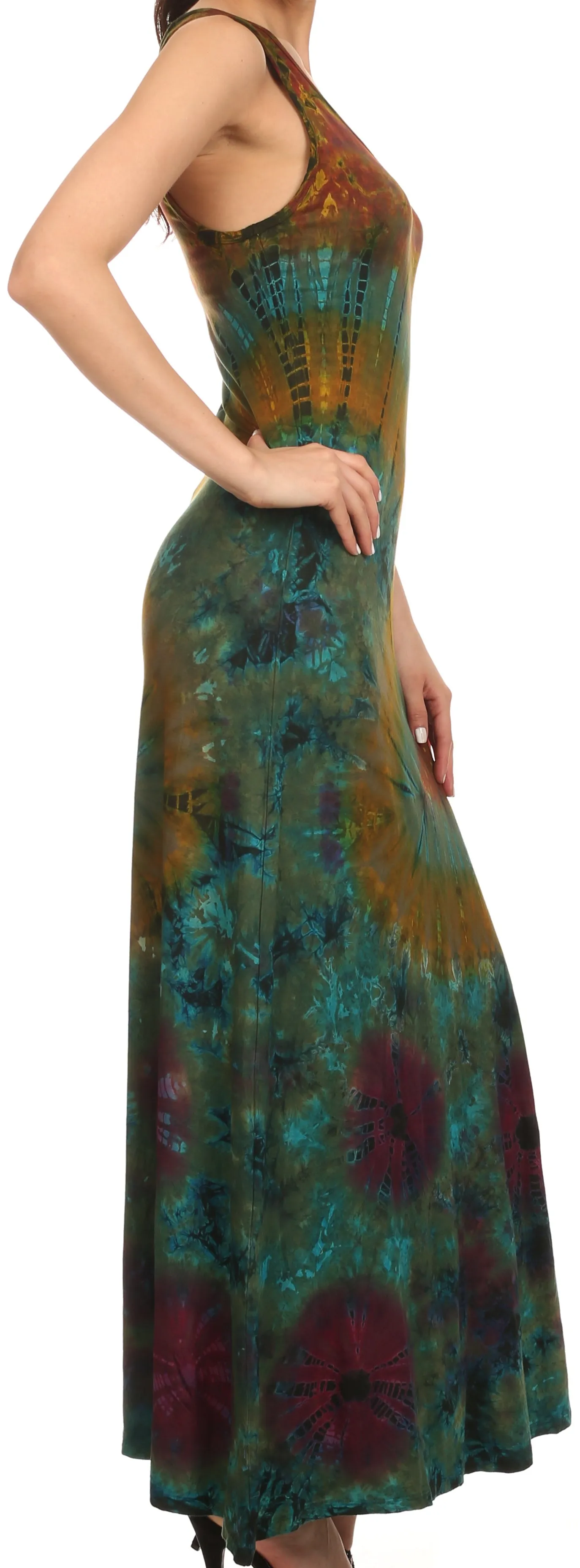 Sakkas Dee  Scoop Neck Tie Dye Sleeveless Long Dress