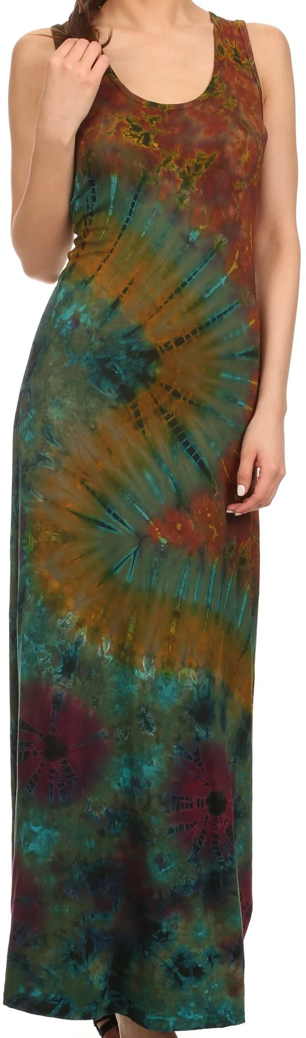 Sakkas Dee  Scoop Neck Tie Dye Sleeveless Long Dress