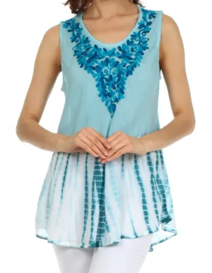 Sakkas Floral Yarn Embroidered Tie Dye Sleeveless Blouse