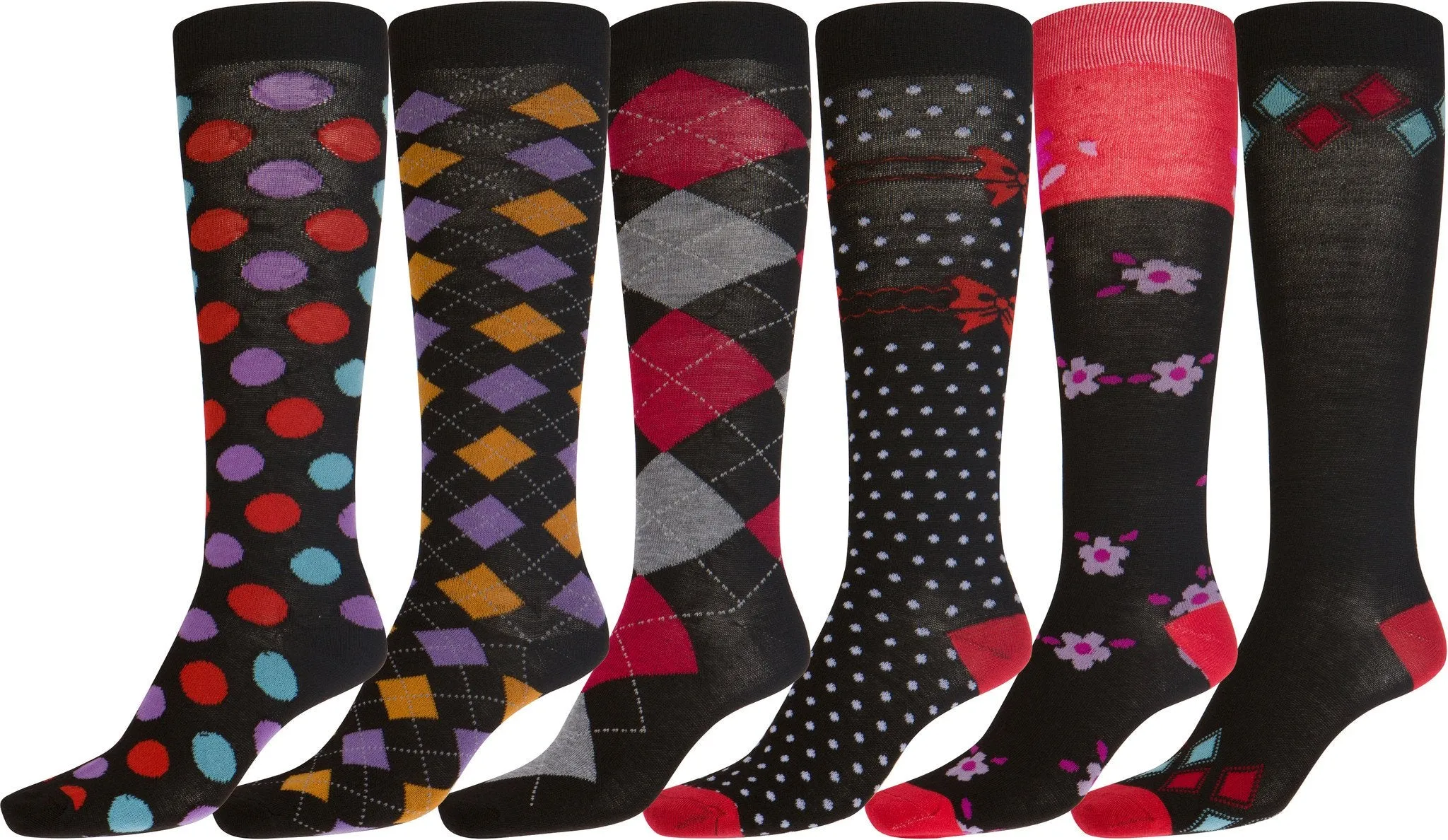 Sakkas Liea Ladies Colorful Unique Pattern / Solid Knee High Socks Assorted 6-Pack