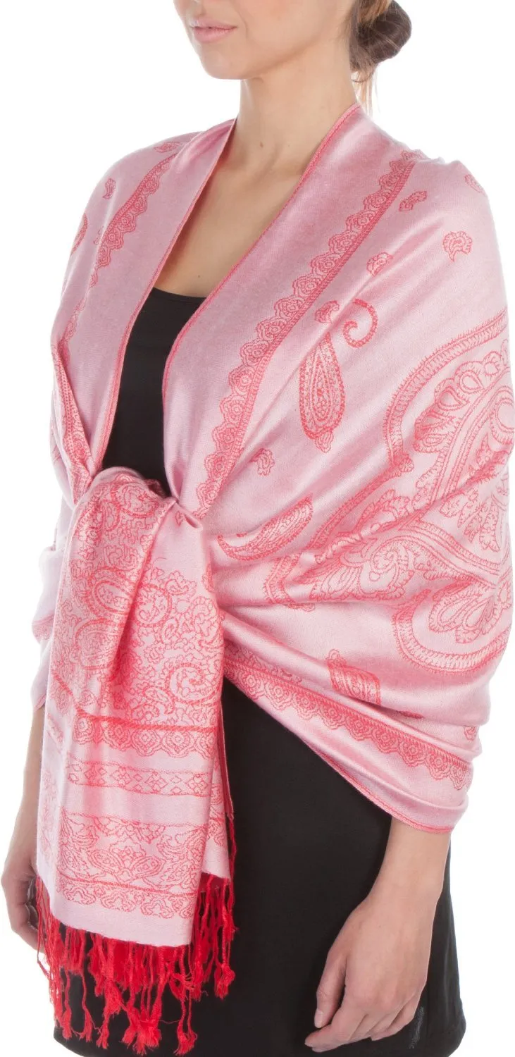 Sakkas Lightweight Two Tone Paisley Design Pashmina Fringe Scarf / Stole / Wrap