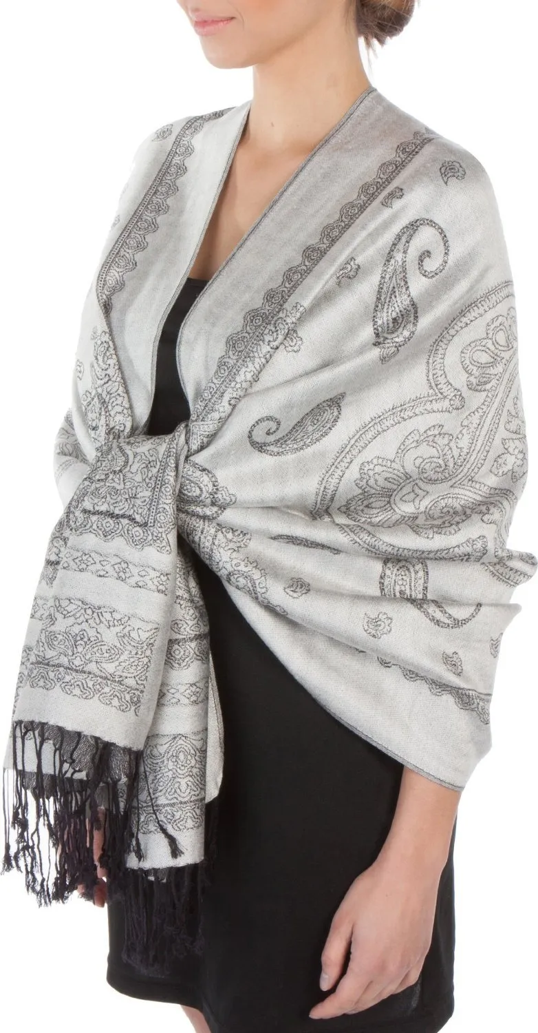 Sakkas Lightweight Two Tone Paisley Design Pashmina Fringe Scarf / Stole / Wrap