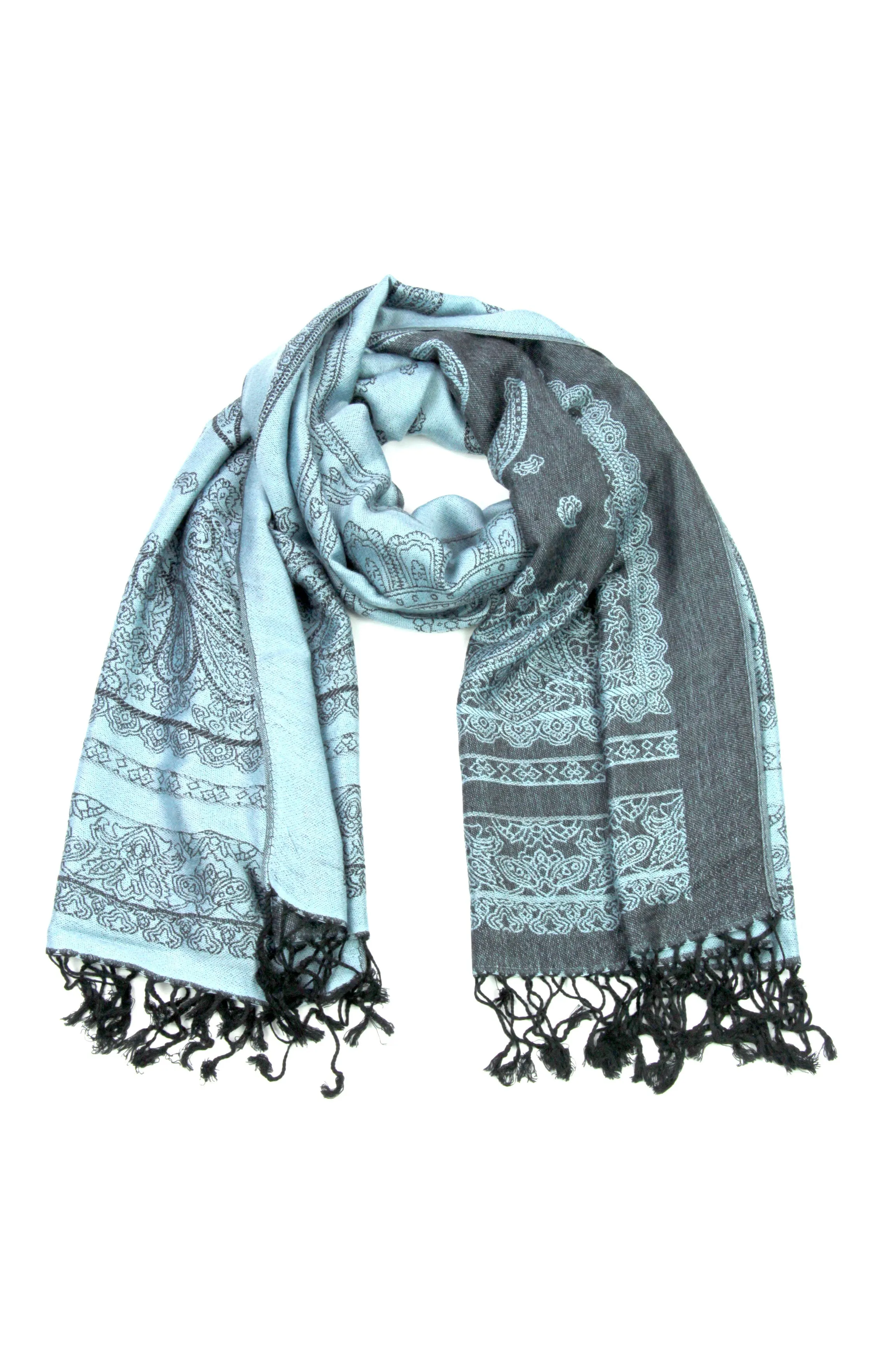 Sakkas Lightweight Two Tone Paisley Design Pashmina Fringe Scarf / Stole / Wrap