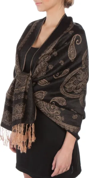 Sakkas Lightweight Two Tone Paisley Design Pashmina Fringe Scarf / Stole / Wrap