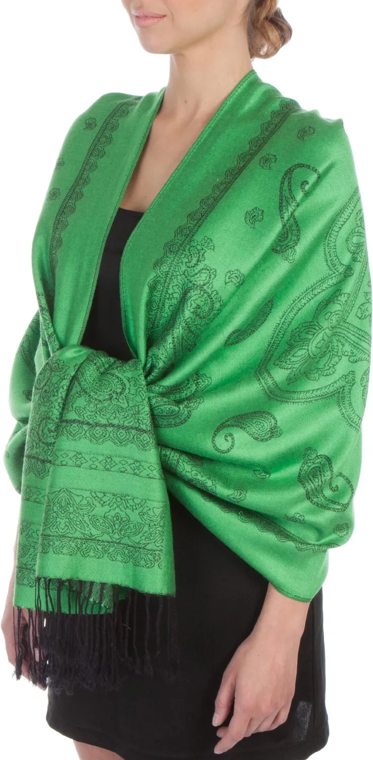 Sakkas Lightweight Two Tone Paisley Design Pashmina Fringe Scarf / Stole / Wrap