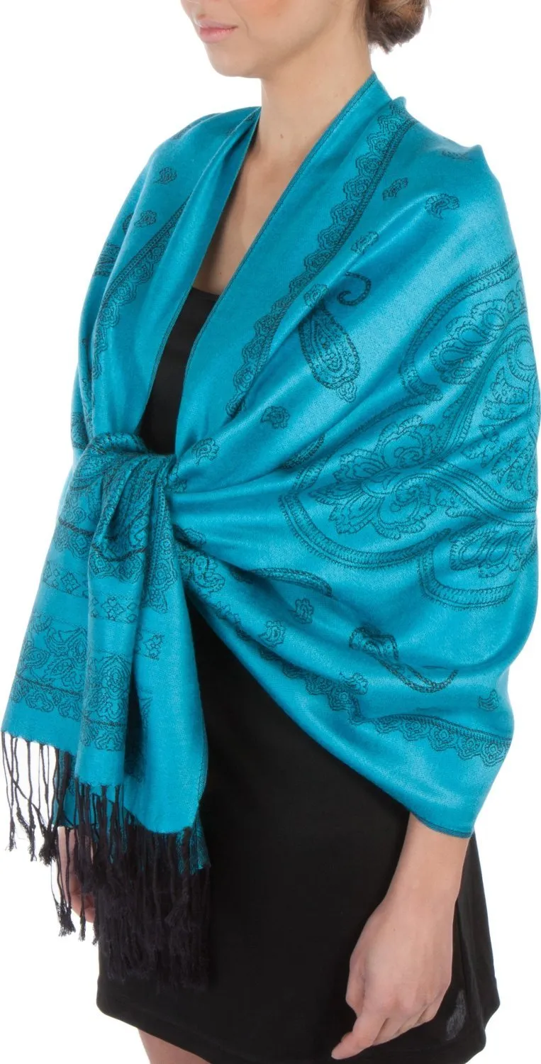 Sakkas Lightweight Two Tone Paisley Design Pashmina Fringe Scarf / Stole / Wrap