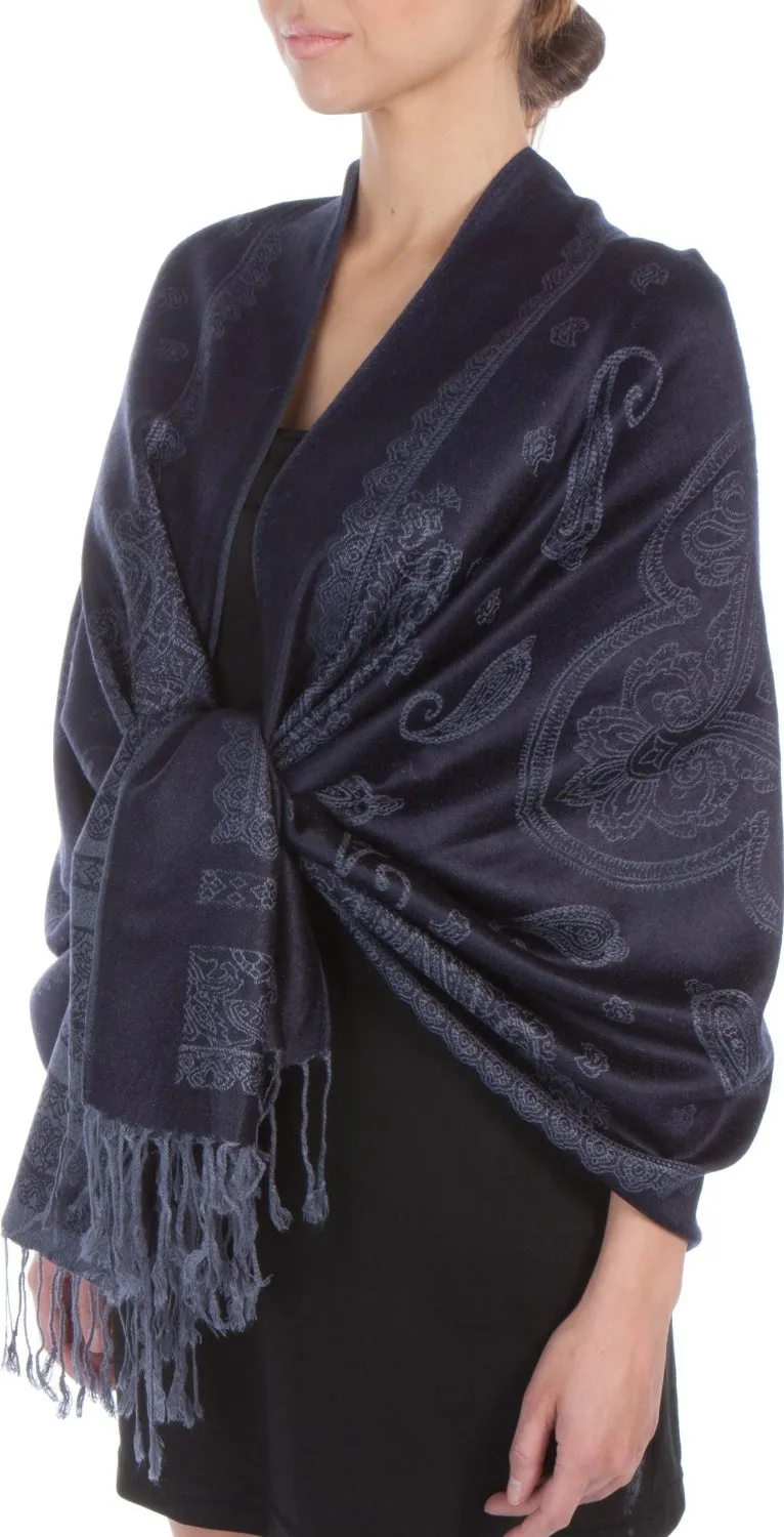 Sakkas Lightweight Two Tone Paisley Design Pashmina Fringe Scarf / Stole / Wrap