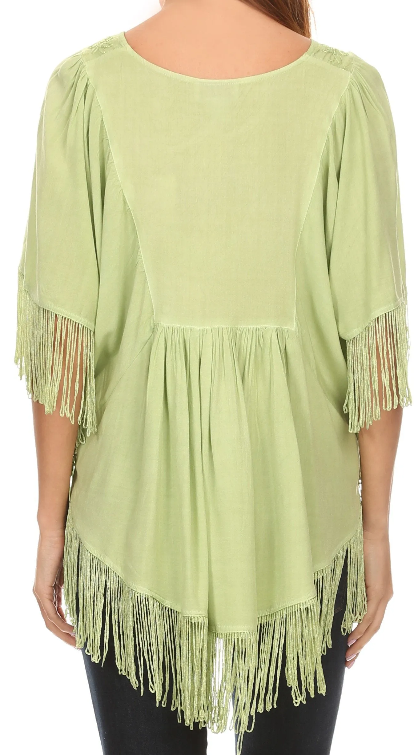 Sakkas Lilly Boho Embroidered Fringe Poncho Top