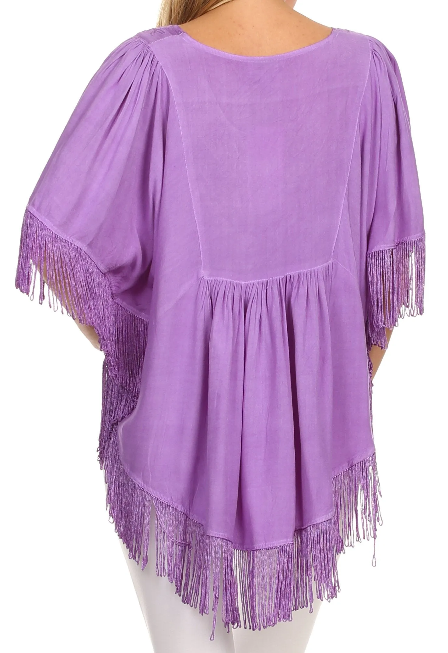 Sakkas Lilly Boho Embroidered Fringe Poncho Top