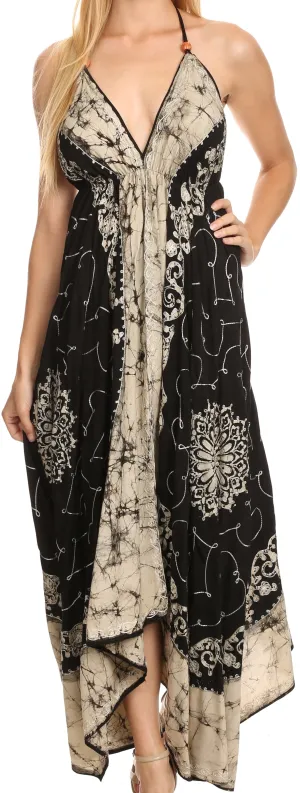 Sakkas Serenity Embroidered Batik Halter Dress