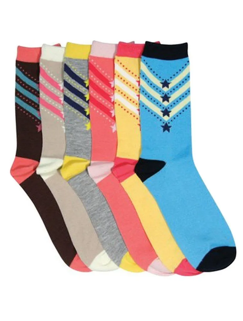 Sakkas Women's Poly Blend Soft and Stretchy Crew Pattern Socks Assorted 6-pack