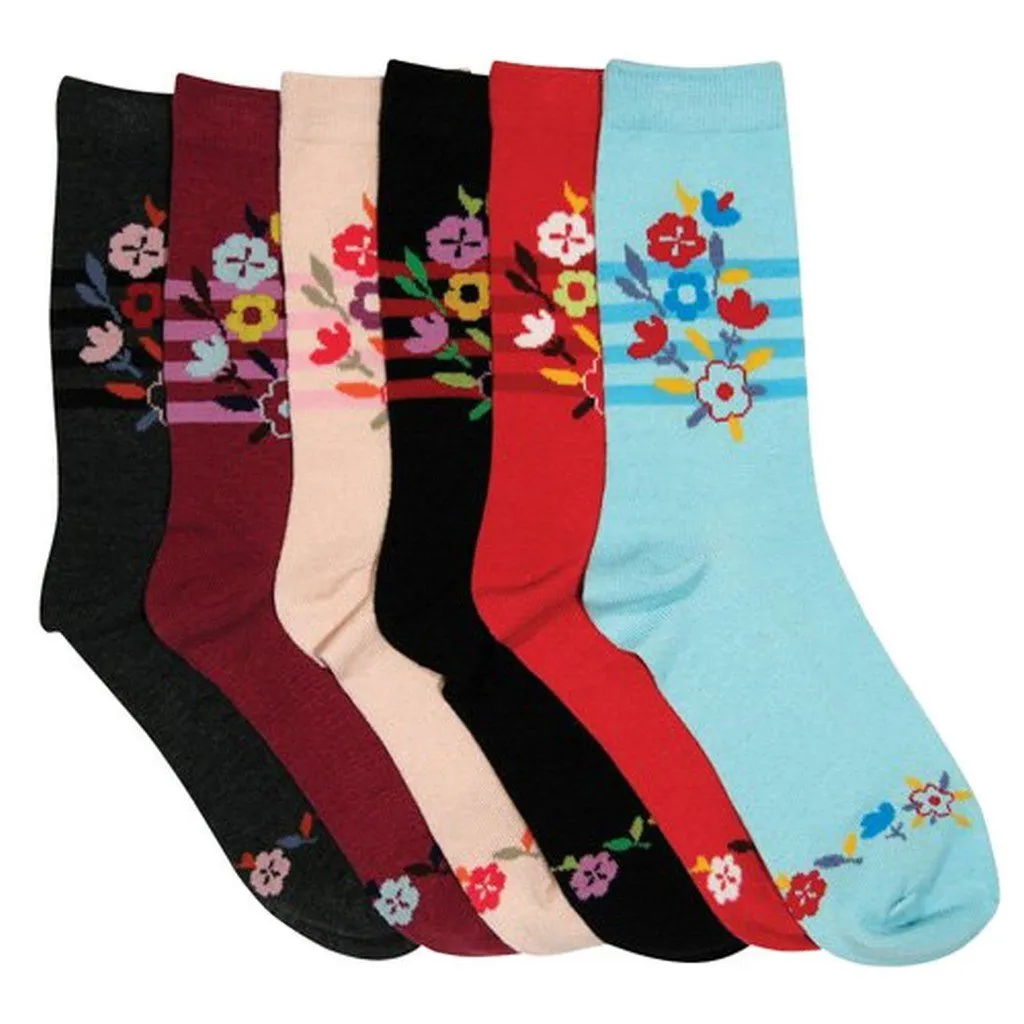 Sakkas Women's Poly Blend Soft and Stretchy Crew Pattern Socks Assorted 6-pack