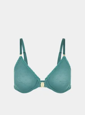 Sakura Front-Close Recycled-Lace Underwired Bra - Stormcloud Green