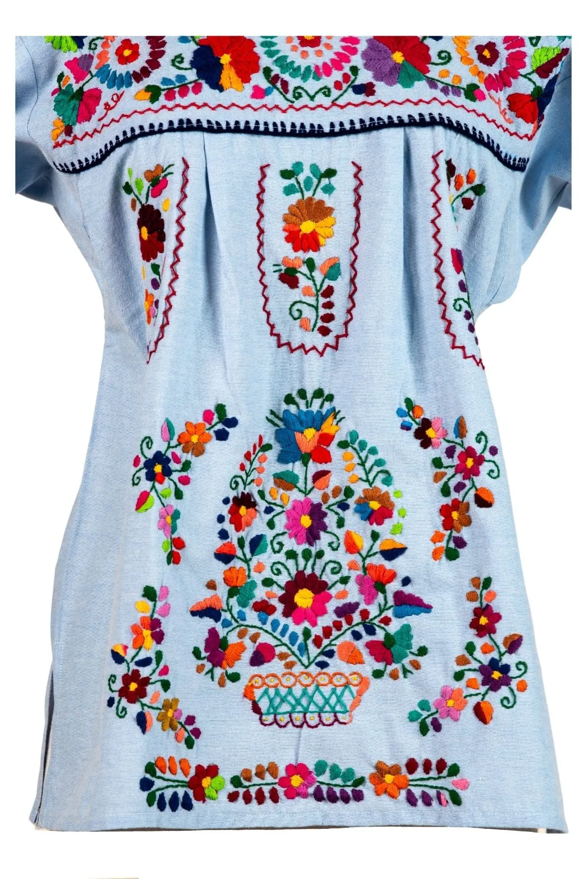 SALE - Isabel Embroidered Mexican Top - Chambray, Multicolor