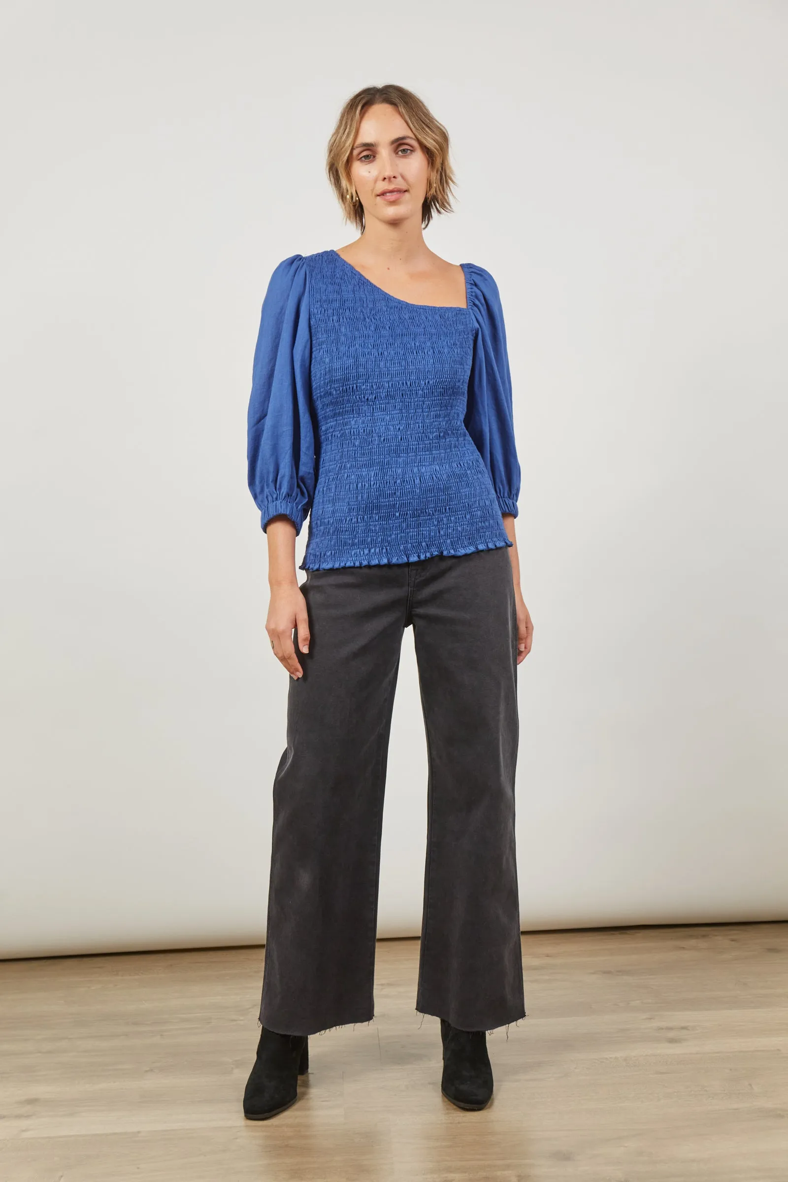 SALE - Panorama Linen Top - Azure Blue