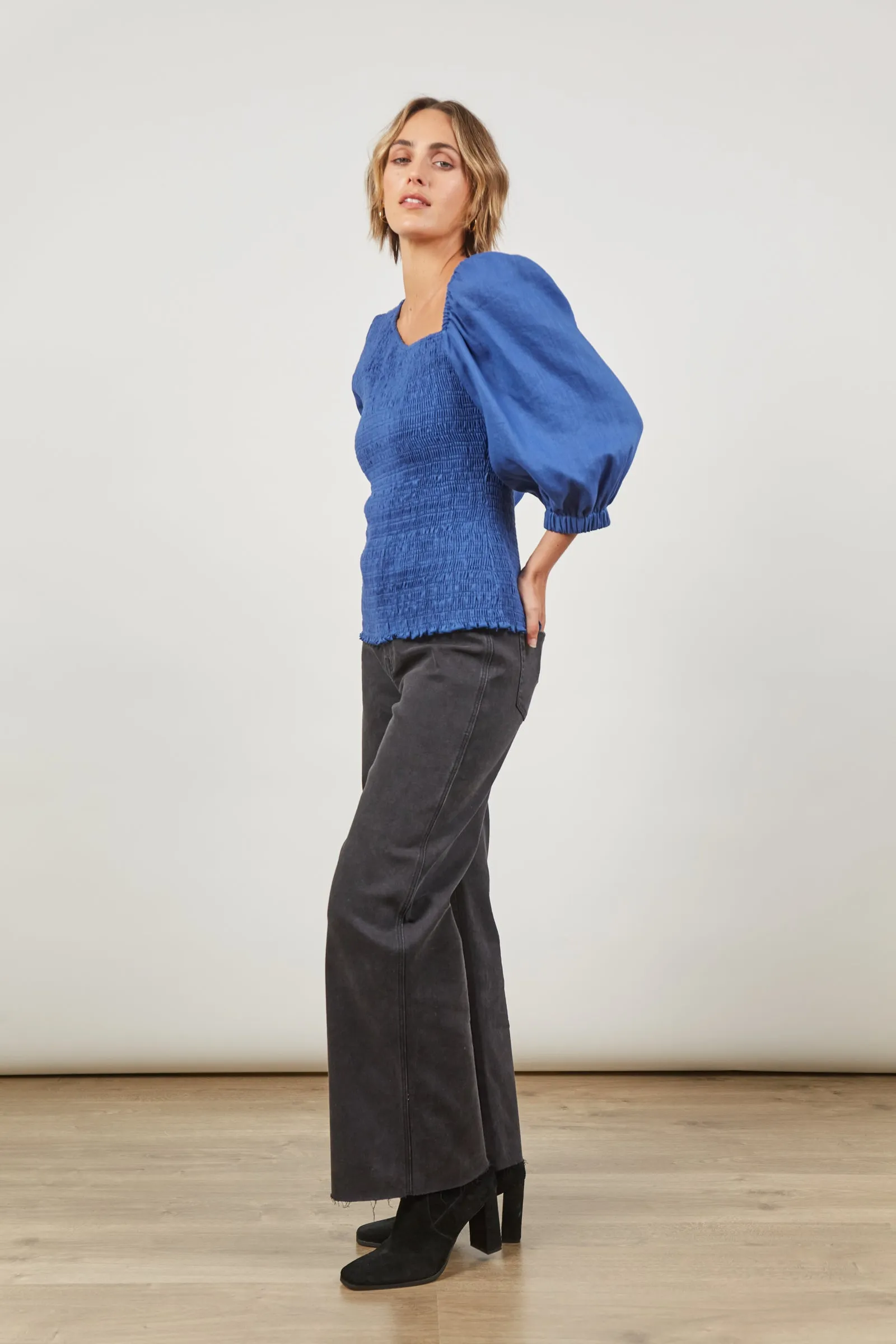 SALE - Panorama Linen Top - Azure Blue