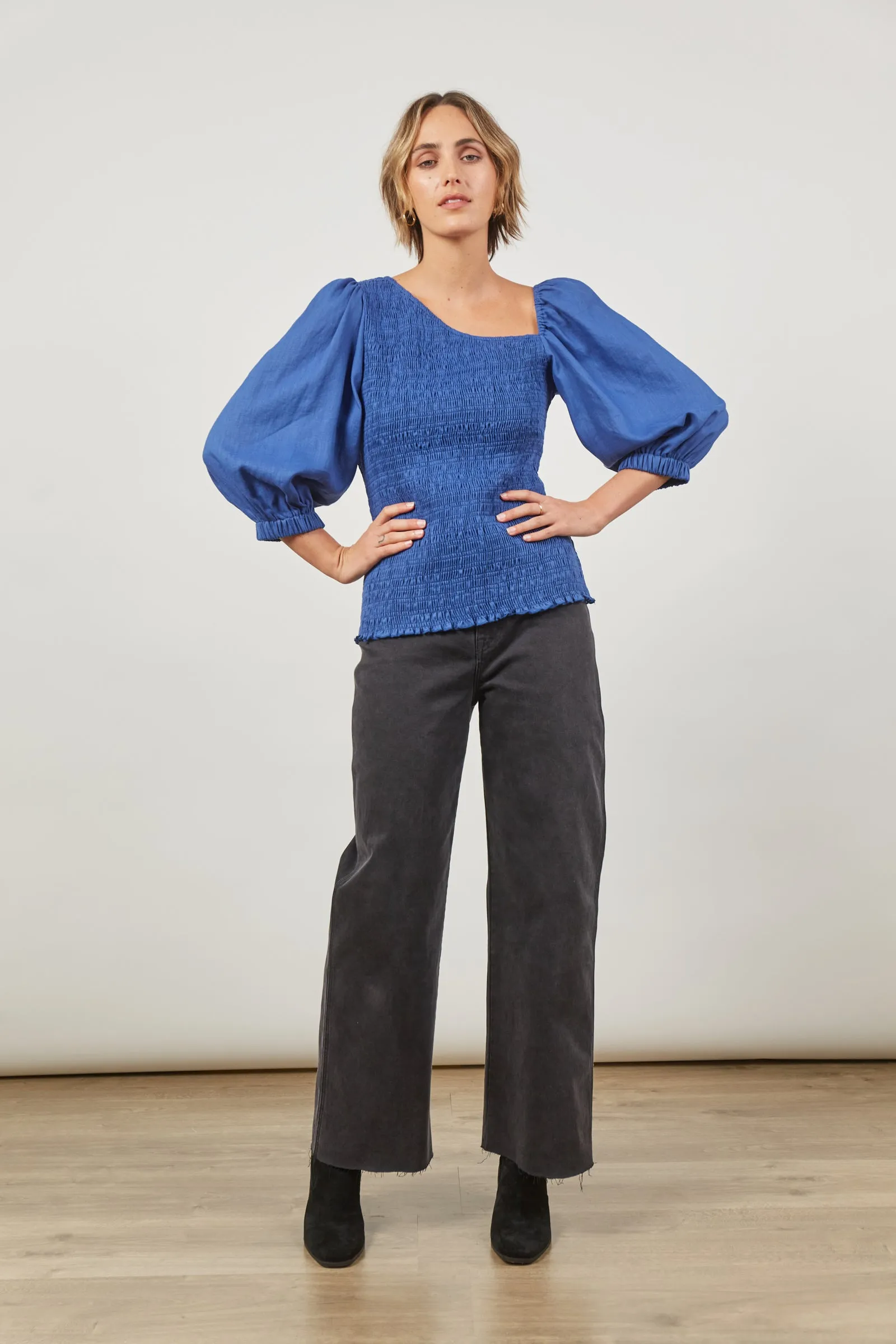 SALE - Panorama Linen Top - Azure Blue